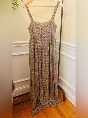 Boho Floral Maxi Sundress in Sage Green with Pink Accents